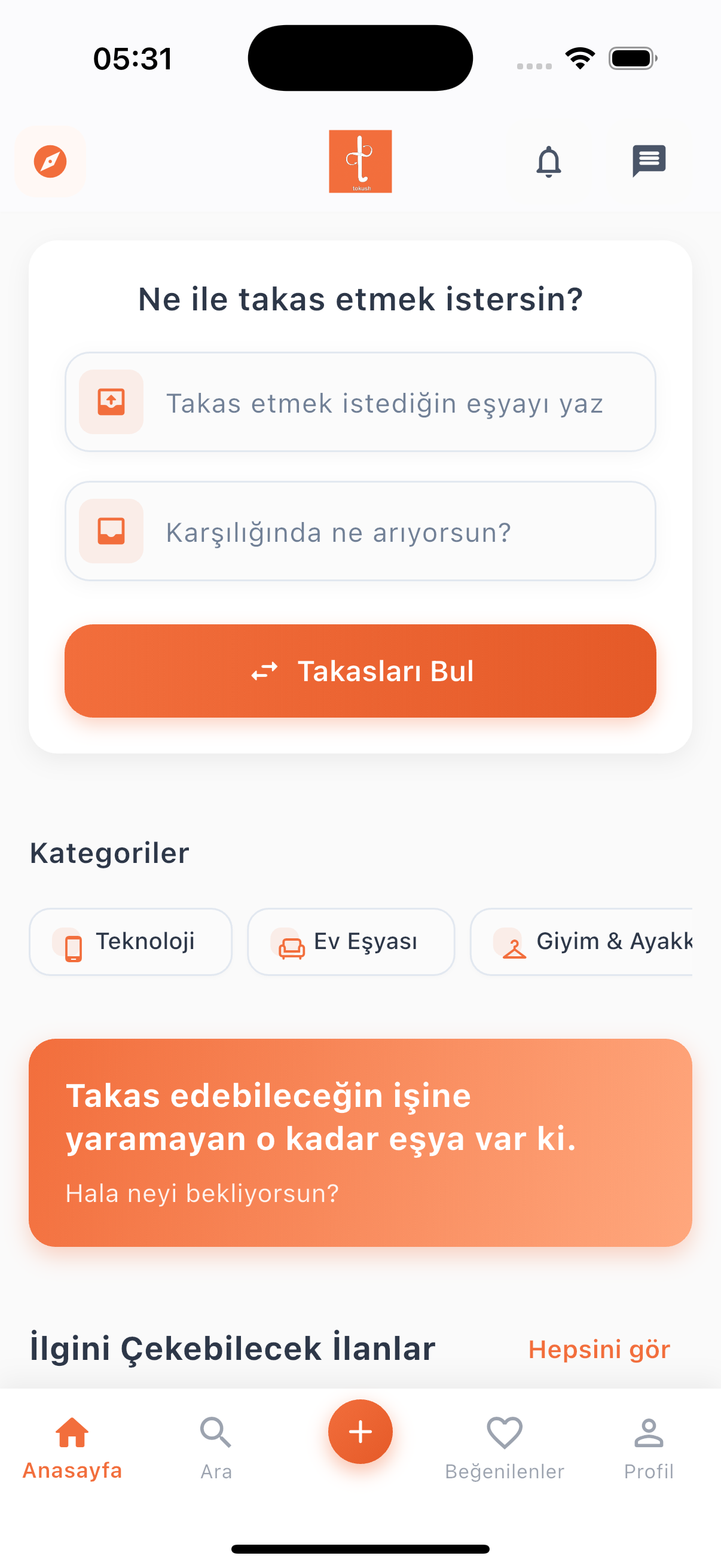 Tokush Ana Sayfa - Ne ile neyi takas etmek istersin?